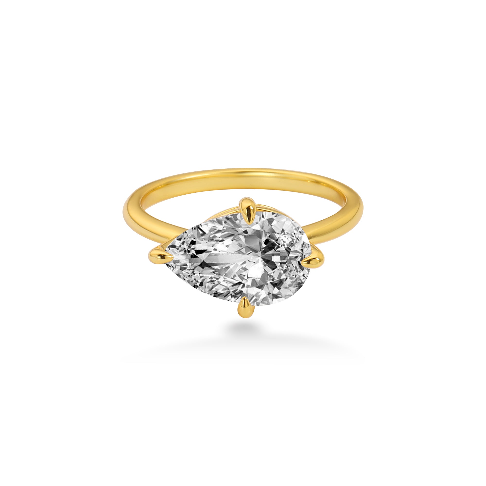 2.5カラット イーストウエストペアーカット婚約指輪（ラボグロウンダイヤモンド付き）、14Kイエローゴールド