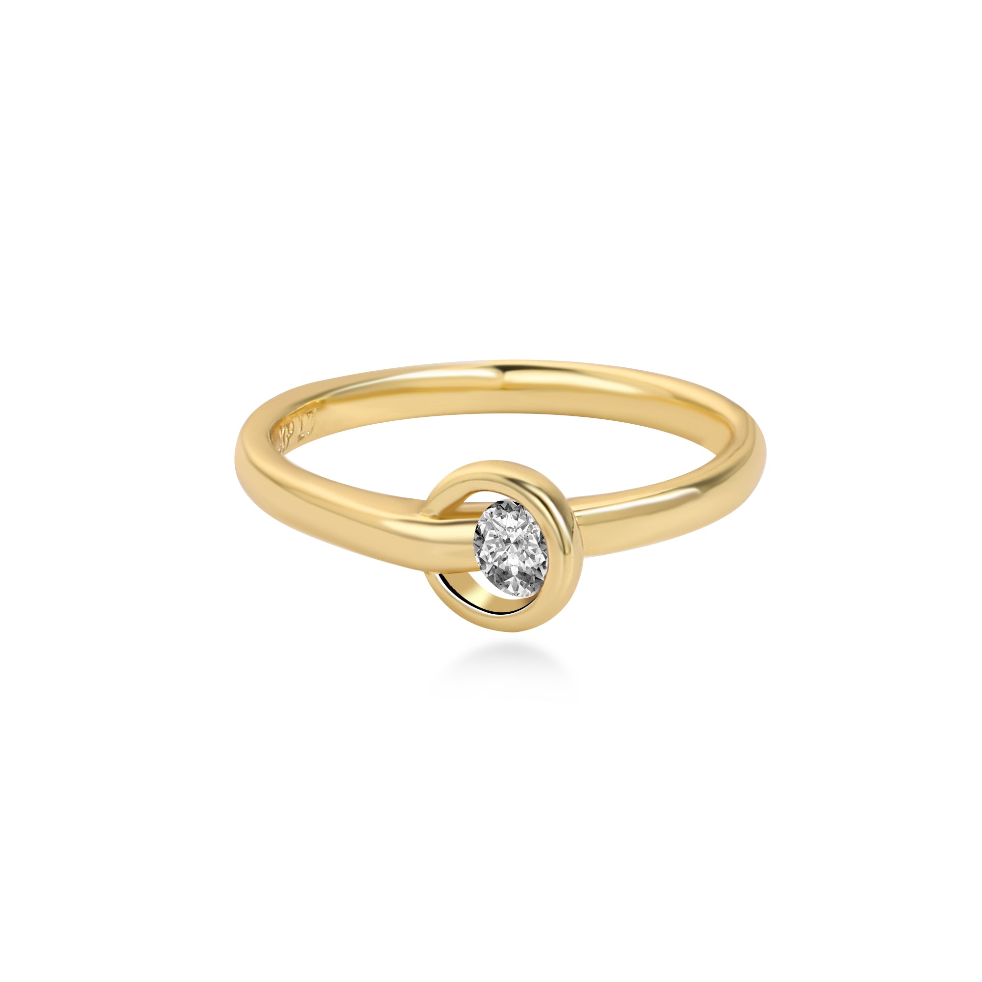 ベゼルラウンドダイヤモンド婚約指輪　ラボダイヤモンド付き　14Kイエローゴールド