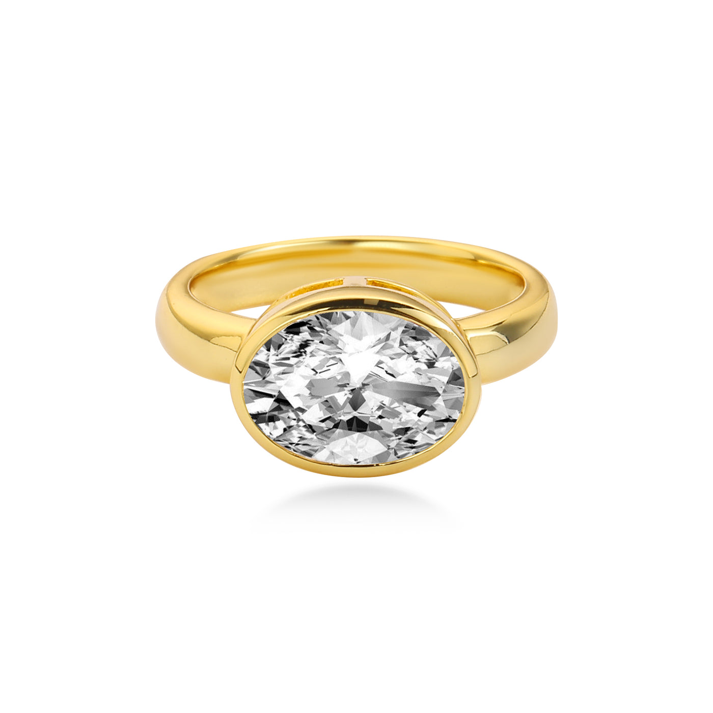 3CT East-West Bezel Oval Lab Diamond Engagement Ring, 14K Yellow Gold