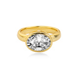 3CT East-West Bezel Oval Lab Diamond Engagement Ring, 14K Yellow Gold