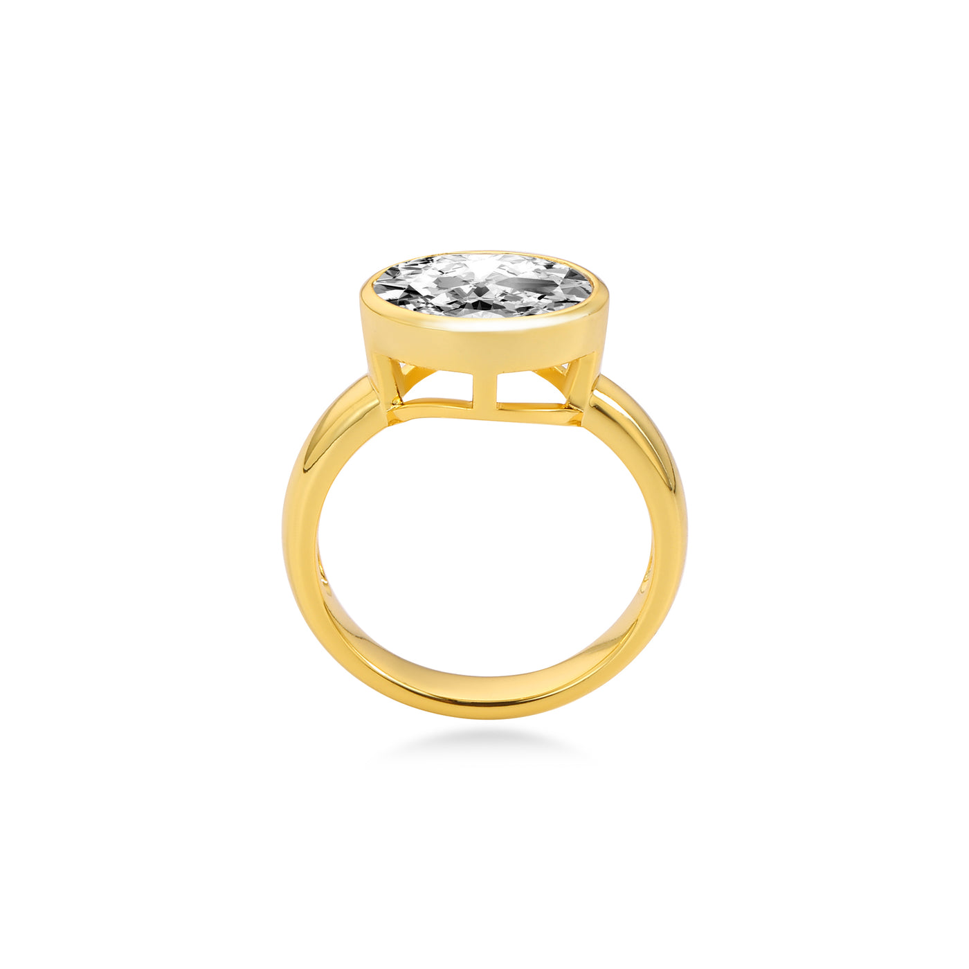 3CT East-West Bezel Oval Lab Diamond Engagement Ring, 14K Yellow Gold