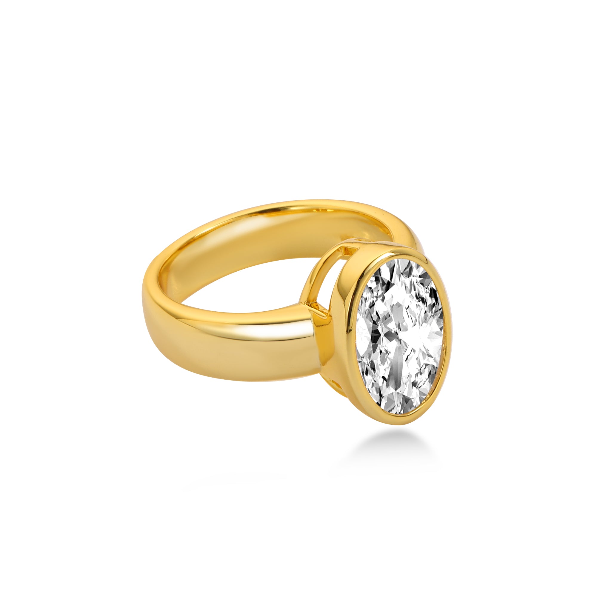 4カラット ベゼルオーバルダイヤモンド婚約指輪　ラボダイヤモンド付き　14Kイエローゴールド