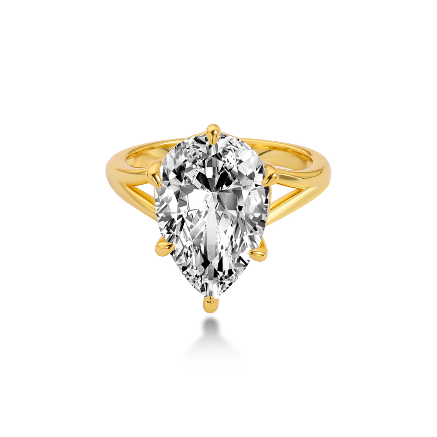Solitaire with Split Shank Pear Lab Diamond, 14K Gold Yellow
