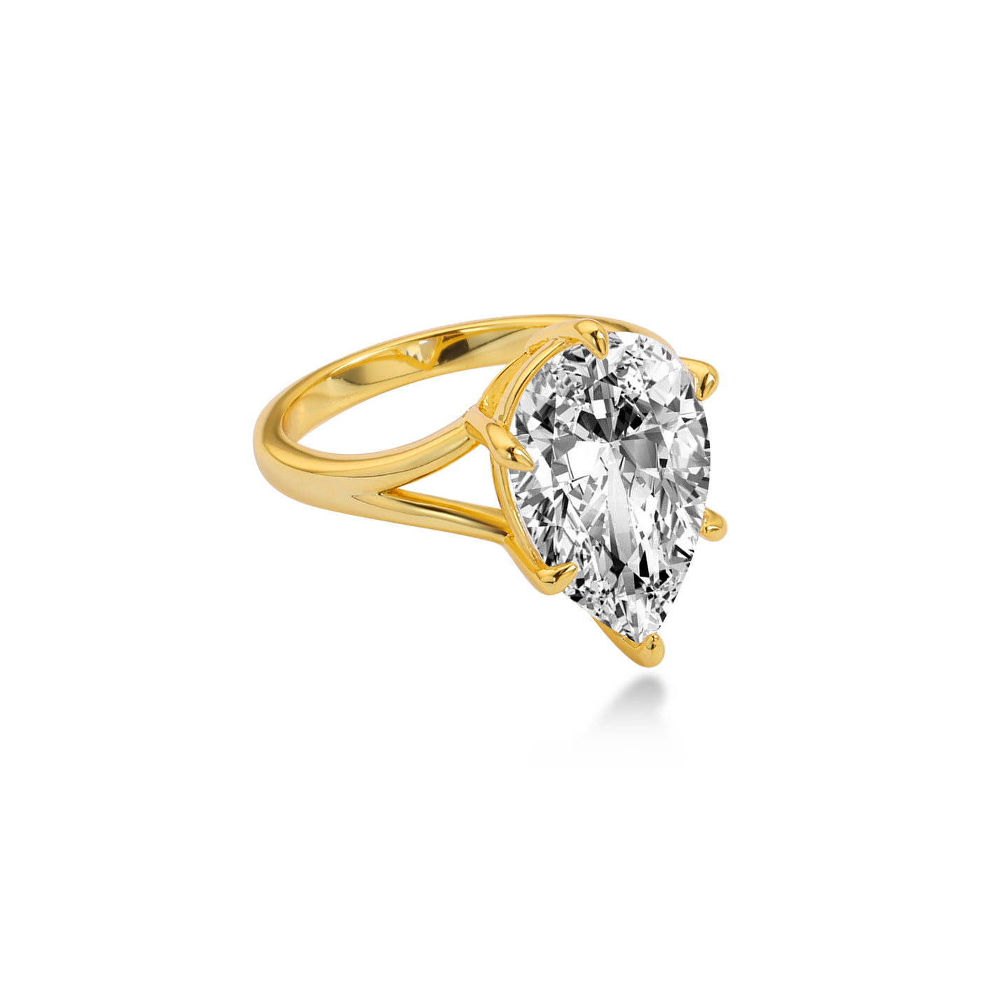 Solitaire with Split Shank Pear Lab Diamond, 14K Gold Yellow