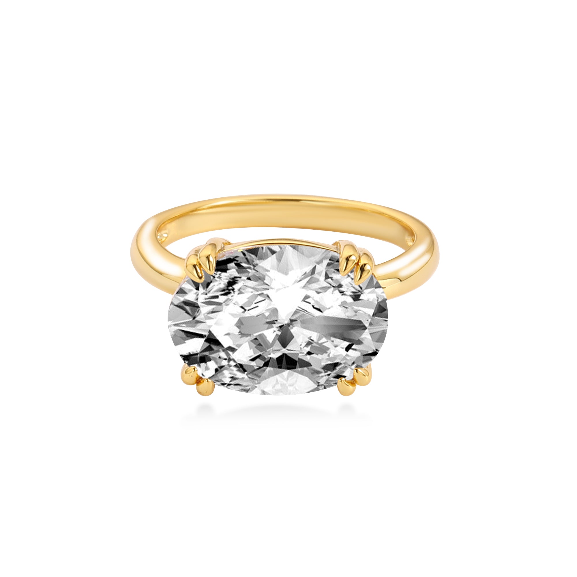 イーストウエストオーバルカット婚約指輪、ラボグロウンダイヤモンド、14Kイエローゴールド