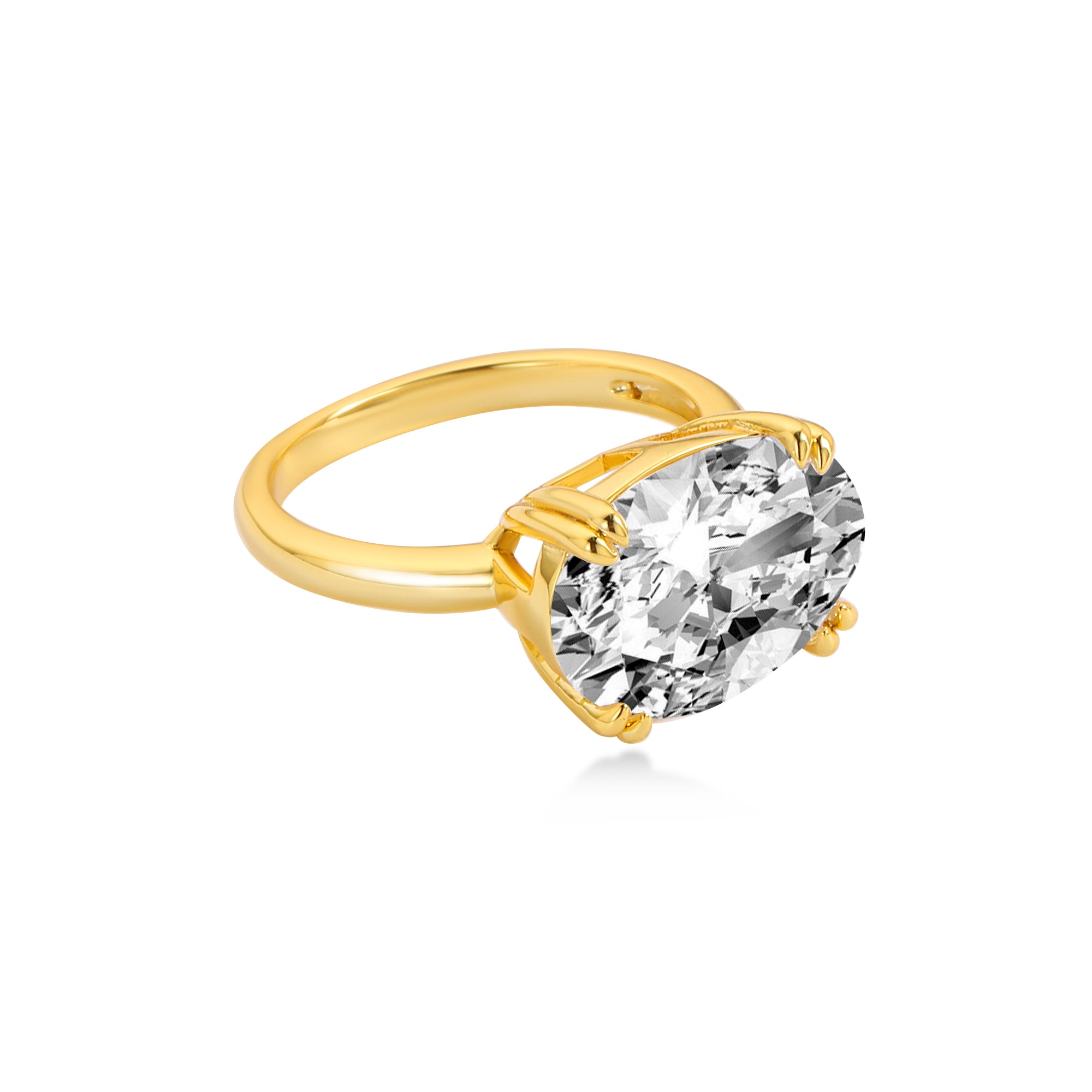 イーストウエストオーバルカット婚約指輪、ラボグロウンダイヤモンド、14Kイエローゴールド