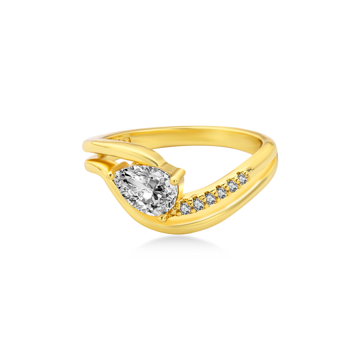 Twisted Arm Split Prong Pear Lab Diamond Engagement Ring in 14K Yellow Gold