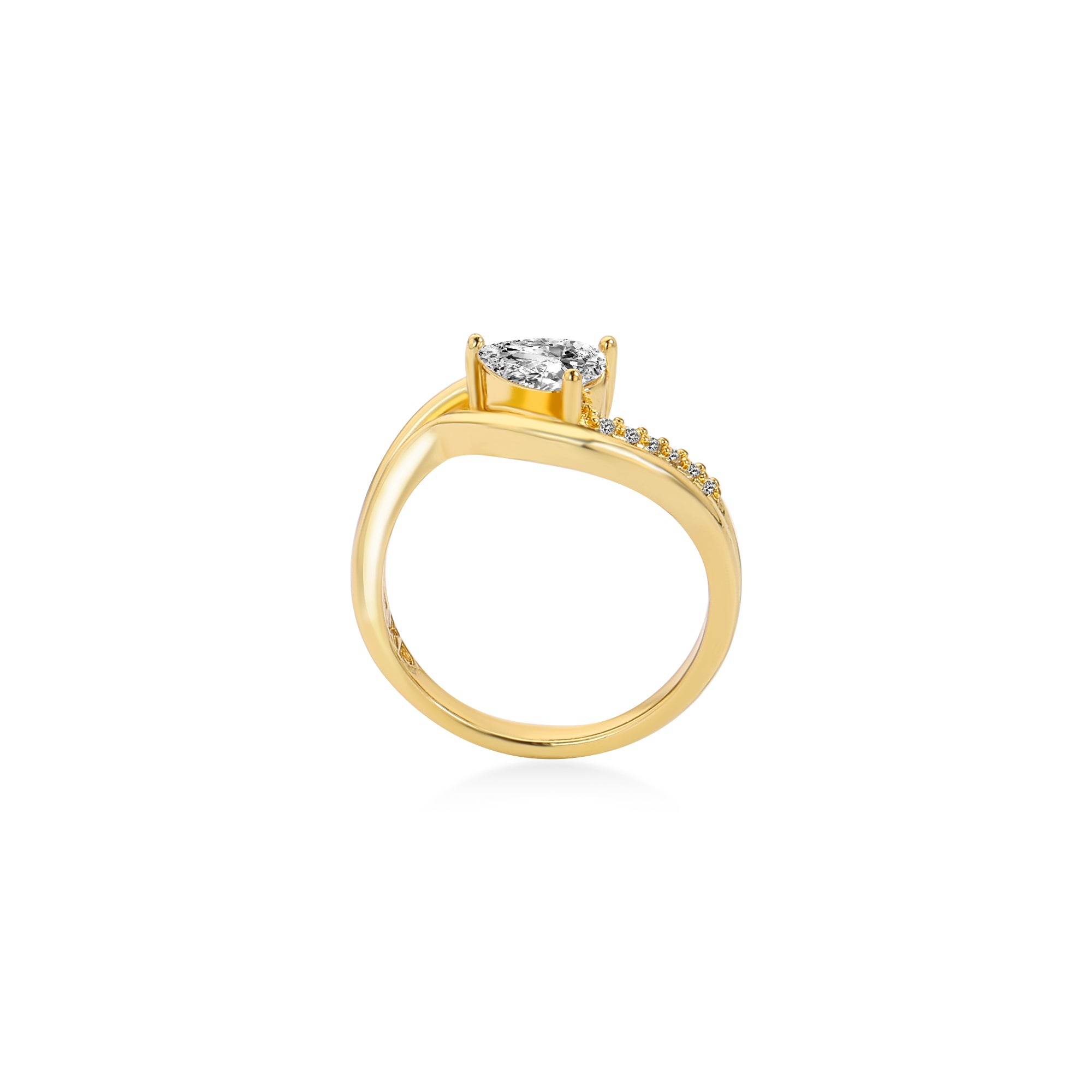 Twisted Arm Split Prong Pear Lab Diamond Engagement Ring in 14K Yellow Gold