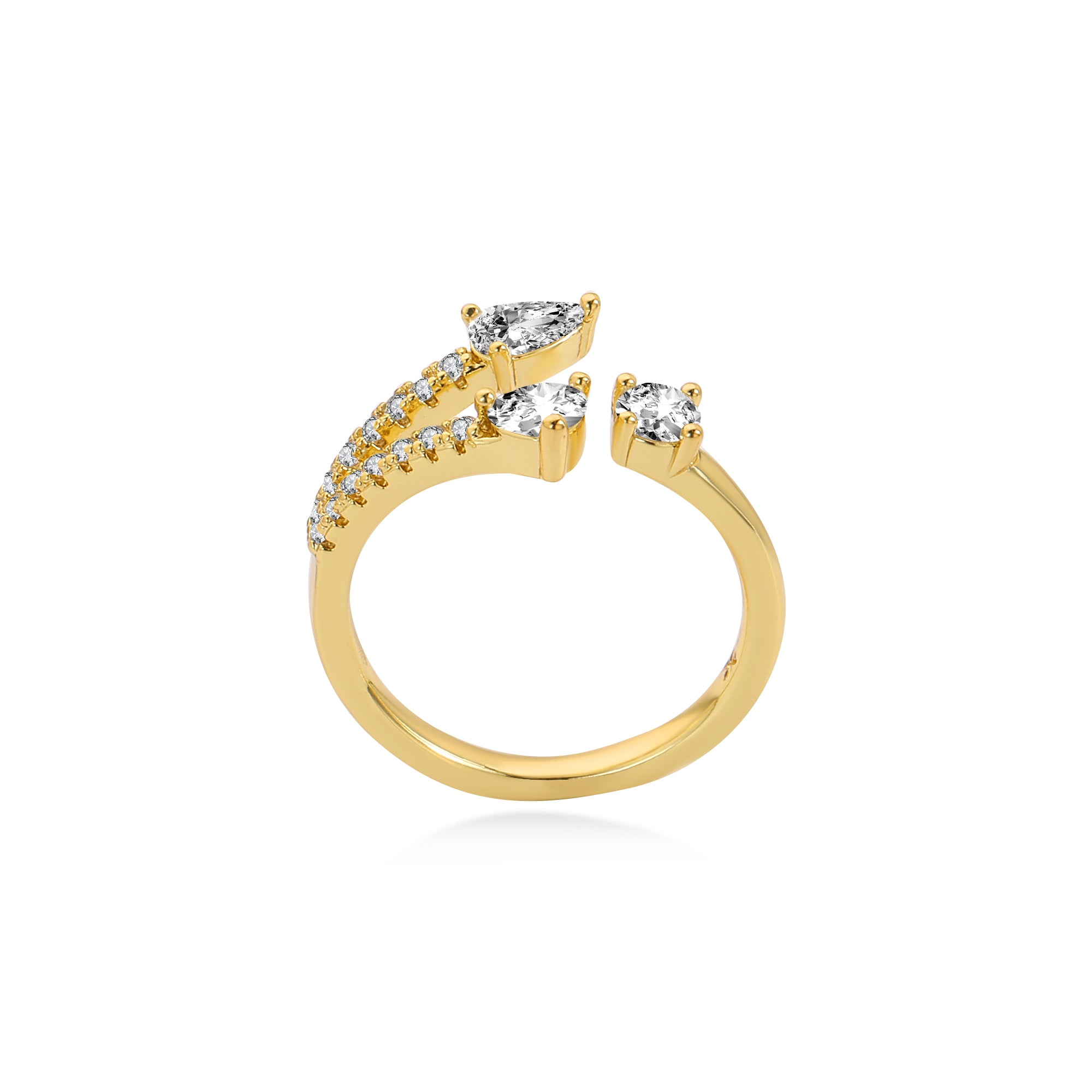 Three Stones Round Diamond Wedding Open Ring Lab Diamond, 14K Yellow Gold