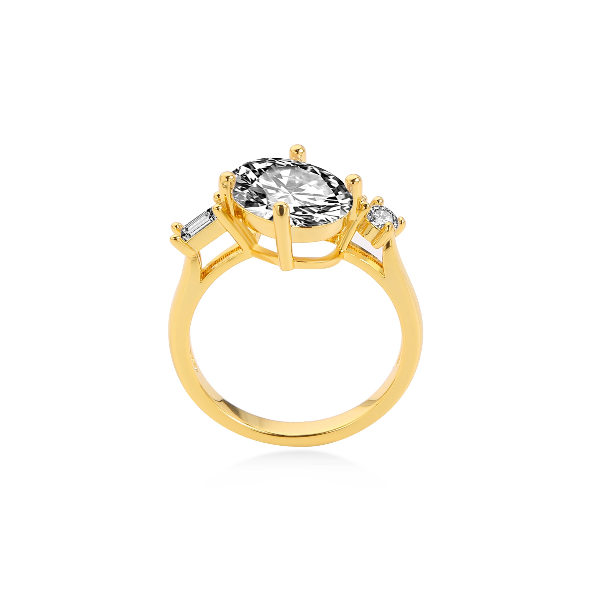 Pavé Band Oval Lab Diamond Engagement Ring in 14K Yellow Gold