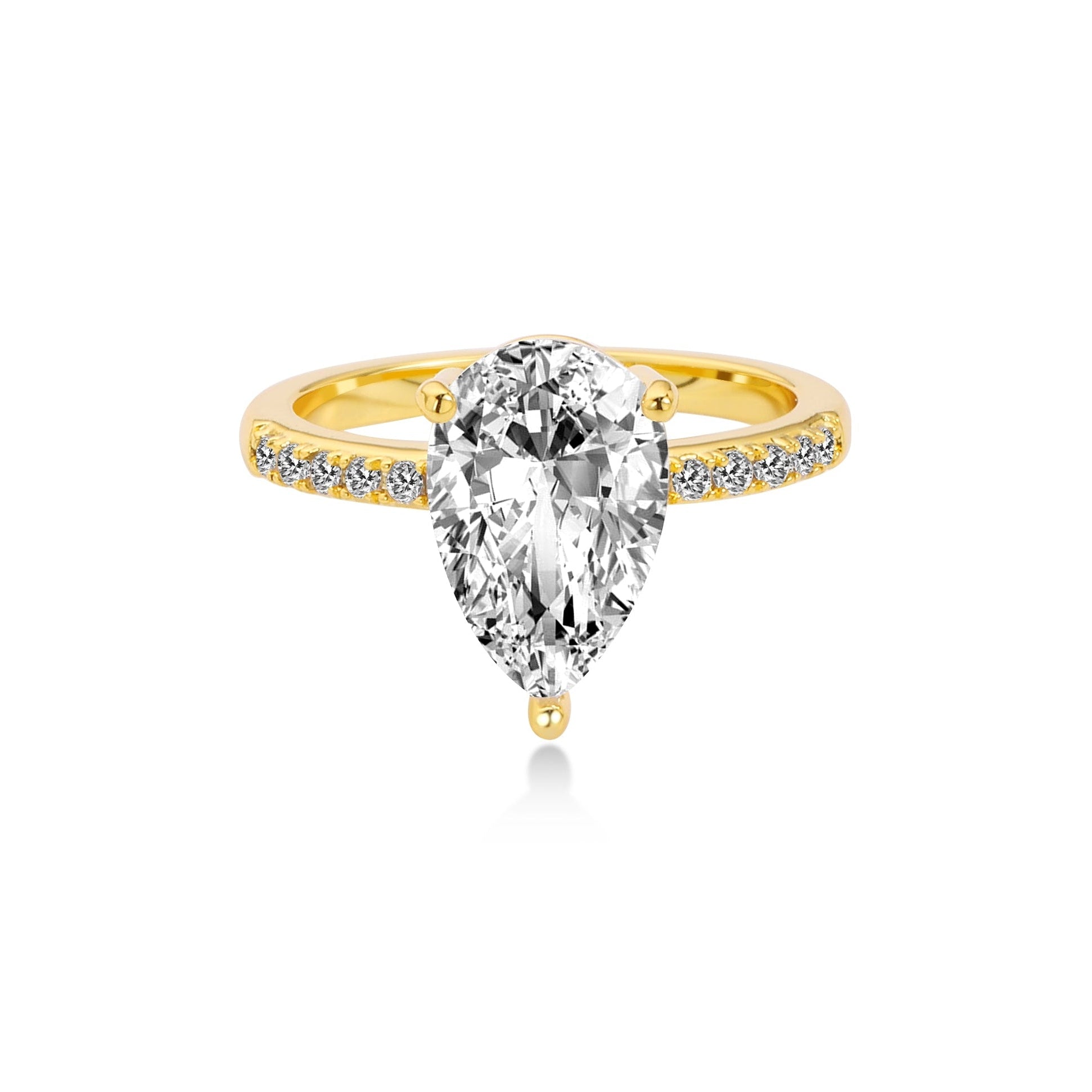 Pavé Band Pear Lab Diamond Engagement Ring in 14K Yellow Gold