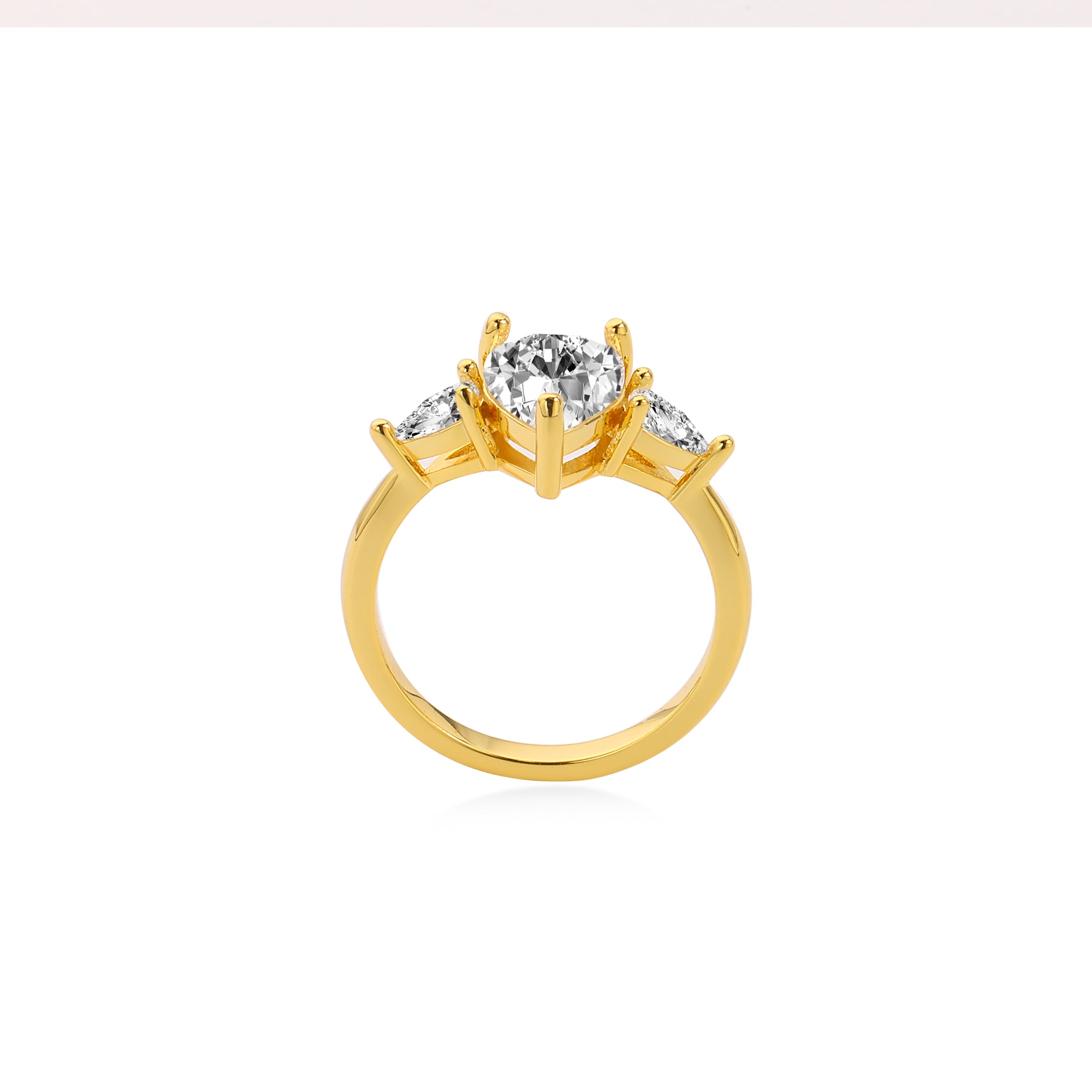 Three-Stone Pear Lab Diamond Engagement Ring in 14K Yellow Gold