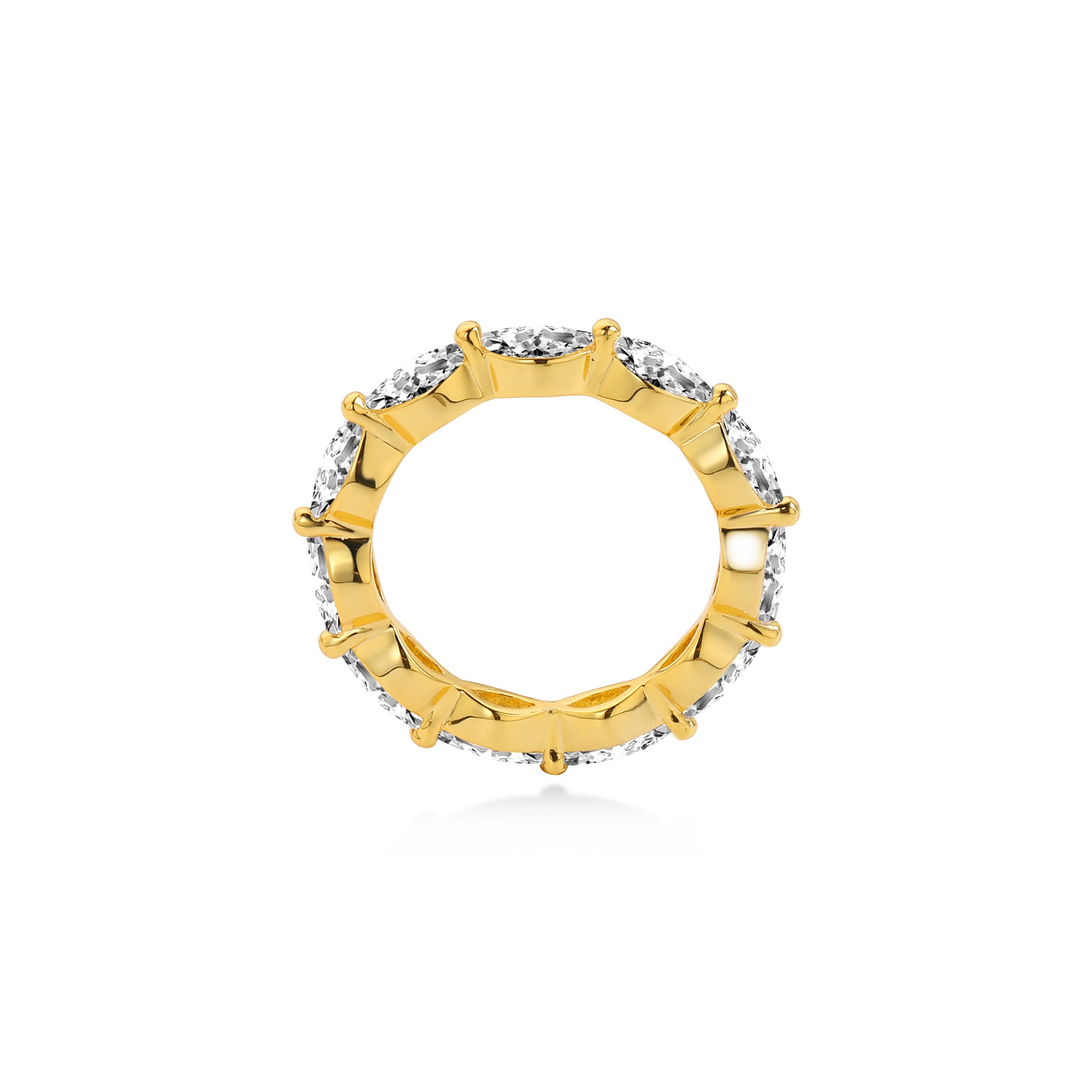 Shared Single Prong Marquise Diamond Wedding Ring Lab Diamond, 14K Yellow Gold