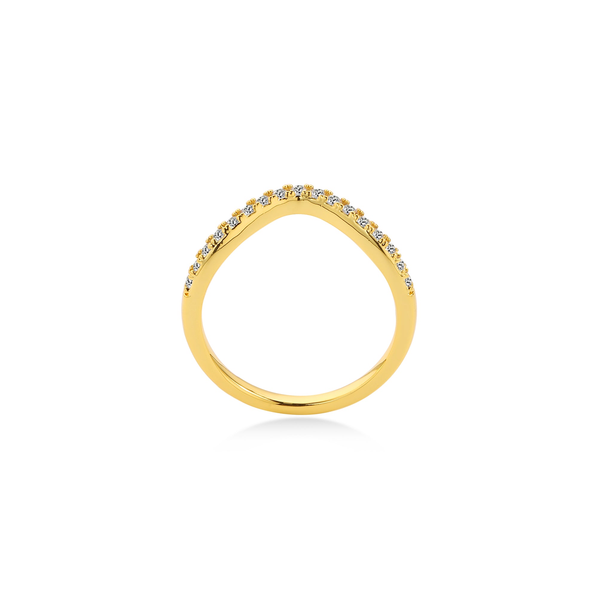Smile Split Prong 17 Stone Diamond Wedding Ring, 14K Yellow Gold