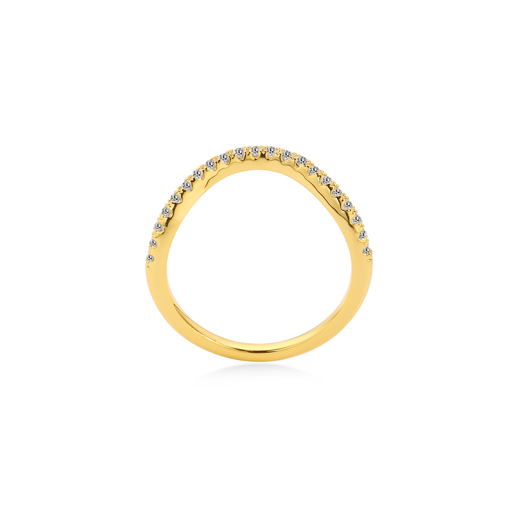 Smile Split Prong 21 Stone Diamond Wedding Ring, 14K Yellow Gold