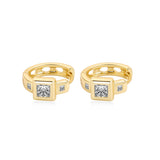 Three Stones Princess Diamond Hoop Earring Lab Diamond, 14K Yellow Gold