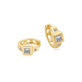 Three Stones Princess Diamond Hoop Earring Lab Diamond, 14K Yellow Gold