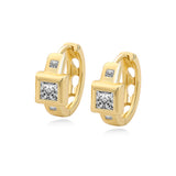Three Stones Princess Diamond Hoop Earring Lab Diamond, 14K Yellow Gold