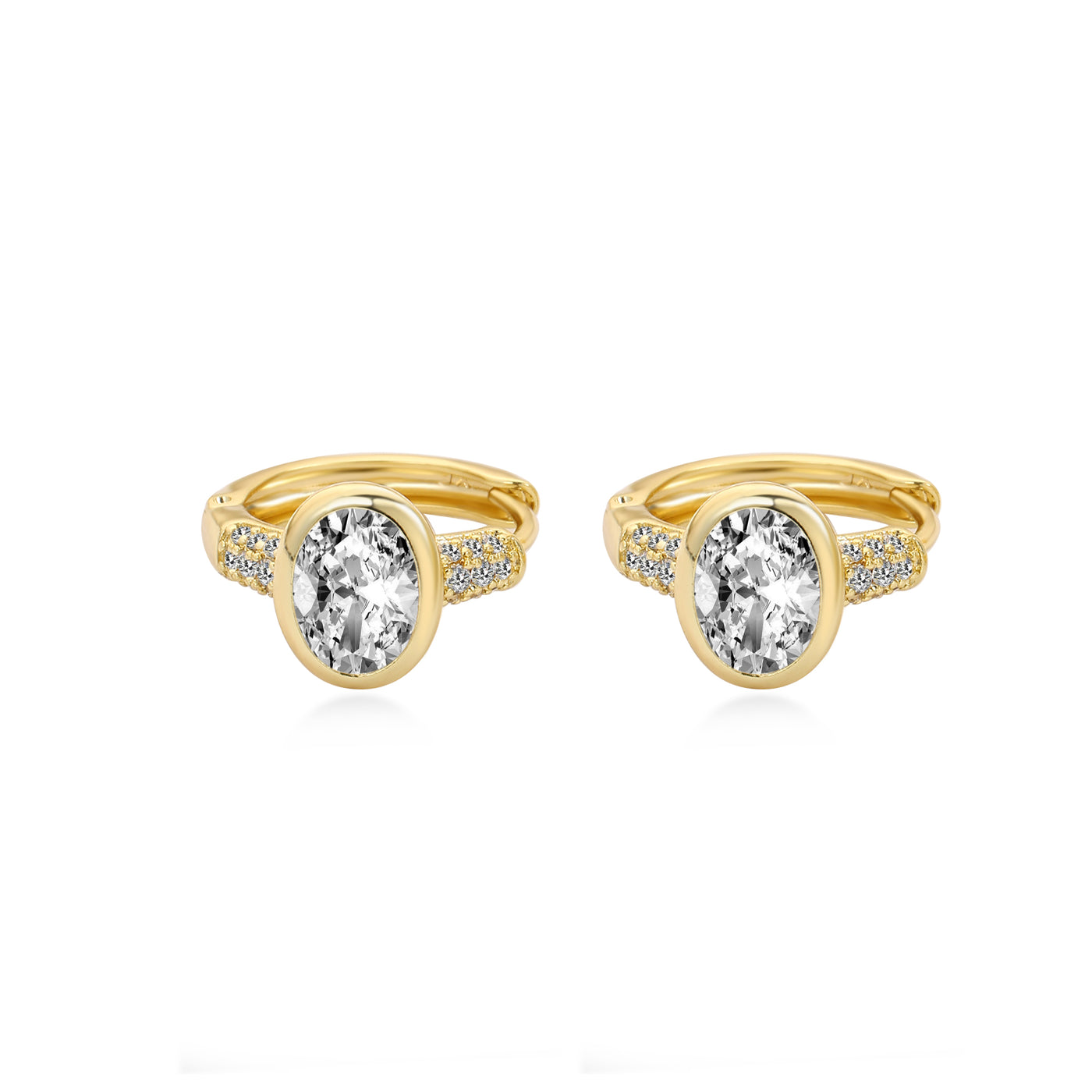 Pavé Setting Oval Diamond Hoop Earring Lab Diamond, 14K Yellow Gold