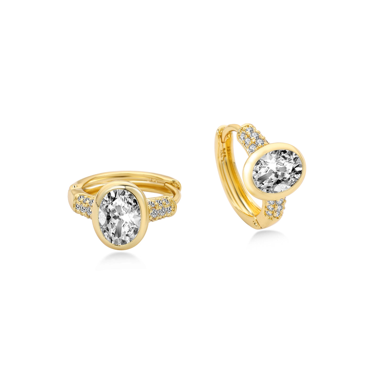Pavé Setting Oval Diamond Hoop Earring Lab Diamond, 14K Yellow Gold