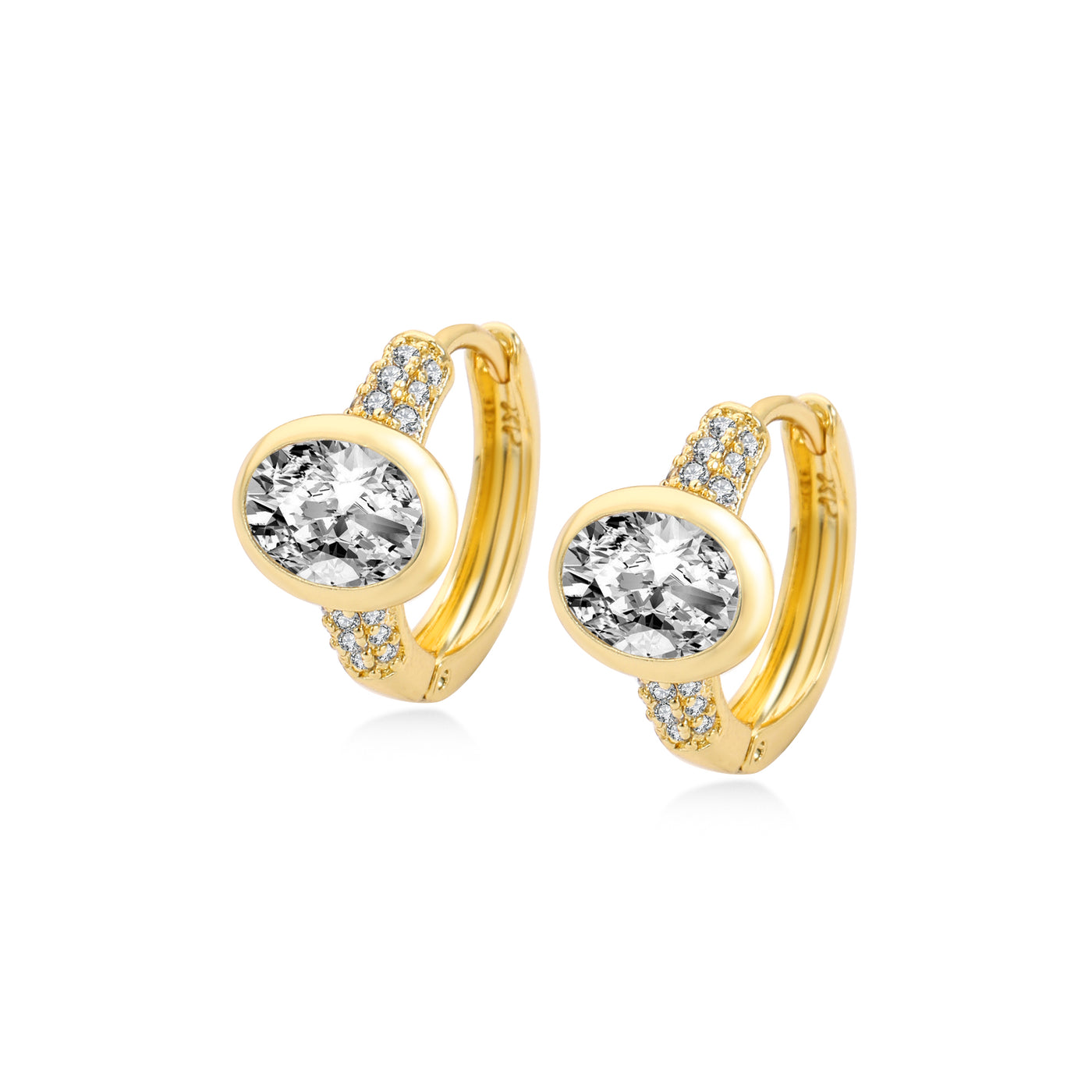 Pavé Setting Oval Diamond Hoop Earring Lab Diamond, 14K Yellow Gold