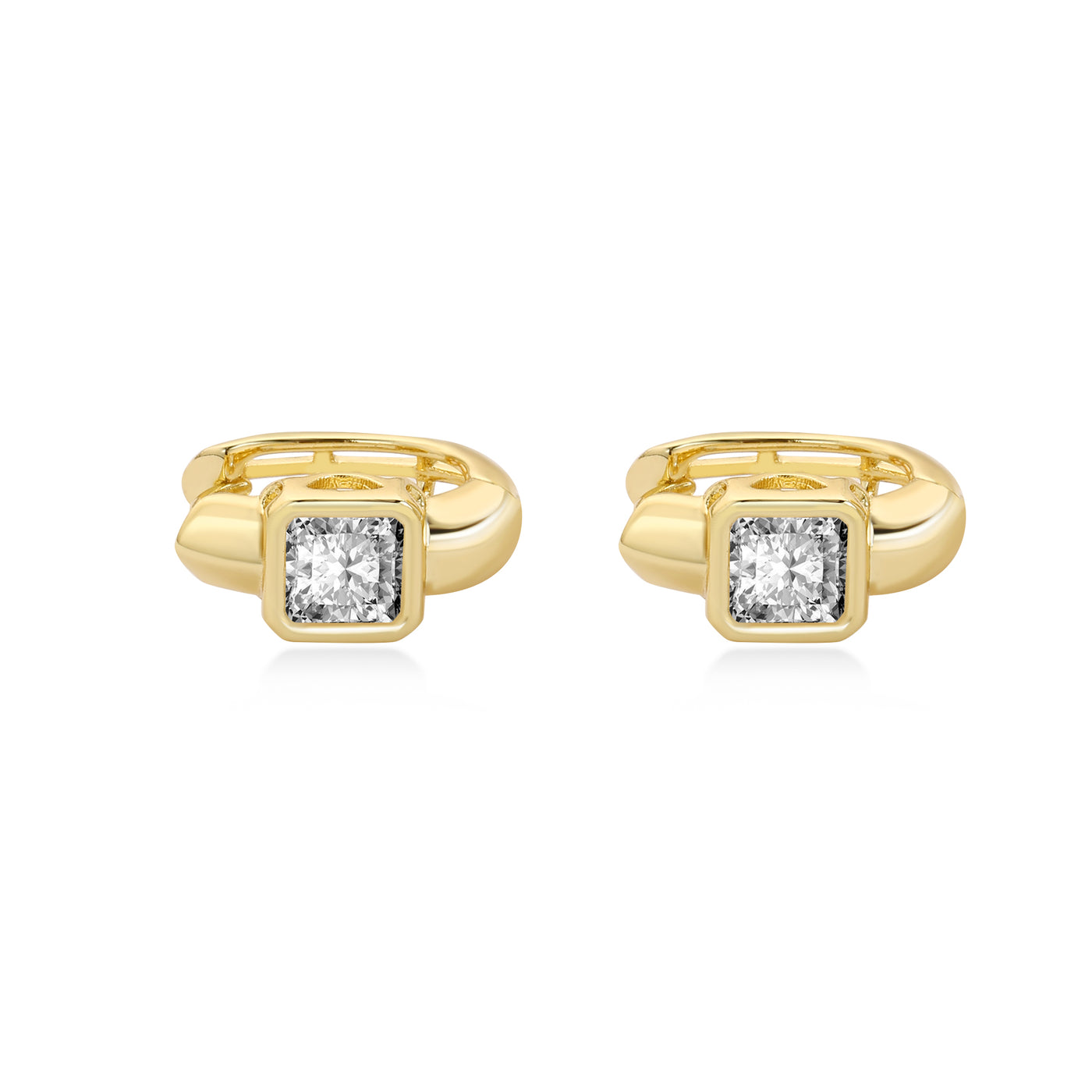 Thick Gold Princess Diamond Hoop Earring Lab Diamond, 14K Yellow Gold