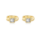 Thick Gold Princess Diamond Hoop Earring Lab Diamond, 14K Yellow Gold