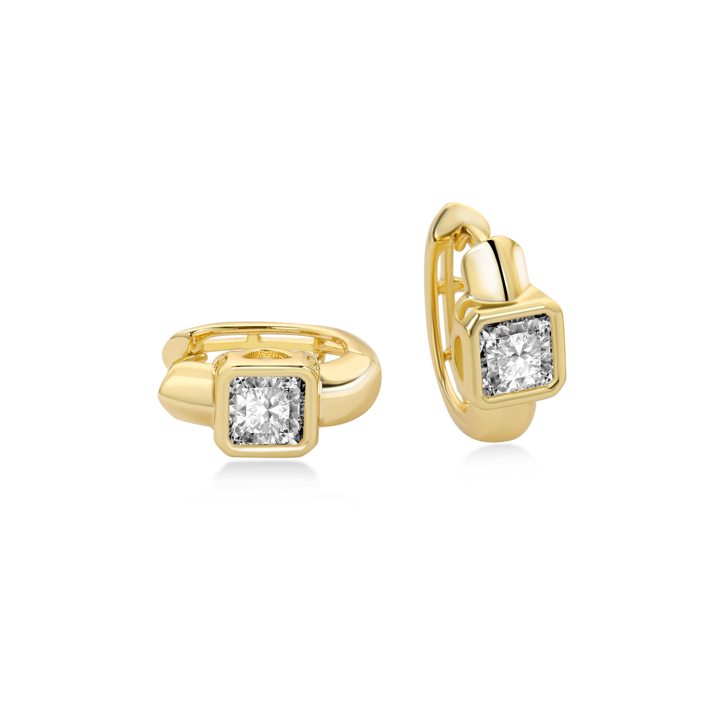 Thick Gold Princess Diamond Hoop Earring Lab Diamond, 14K Yellow Gold