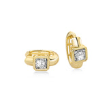 Thick Gold Princess Diamond Hoop Earring Lab Diamond, 14K Yellow Gold