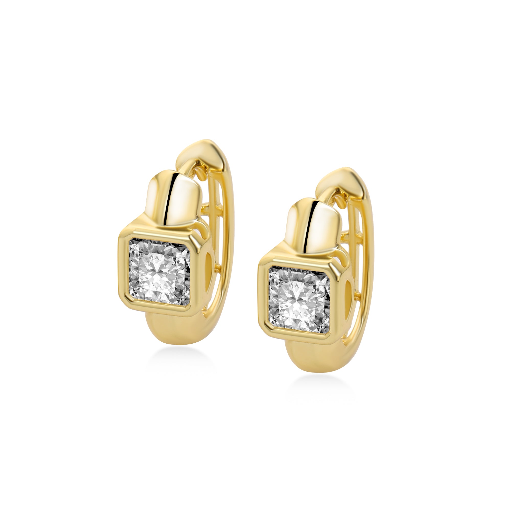 シックゴールド プリンセス ダイヤモンド フープイヤリング　ラボグロウンダイヤモンド　14Kイエローゴールド