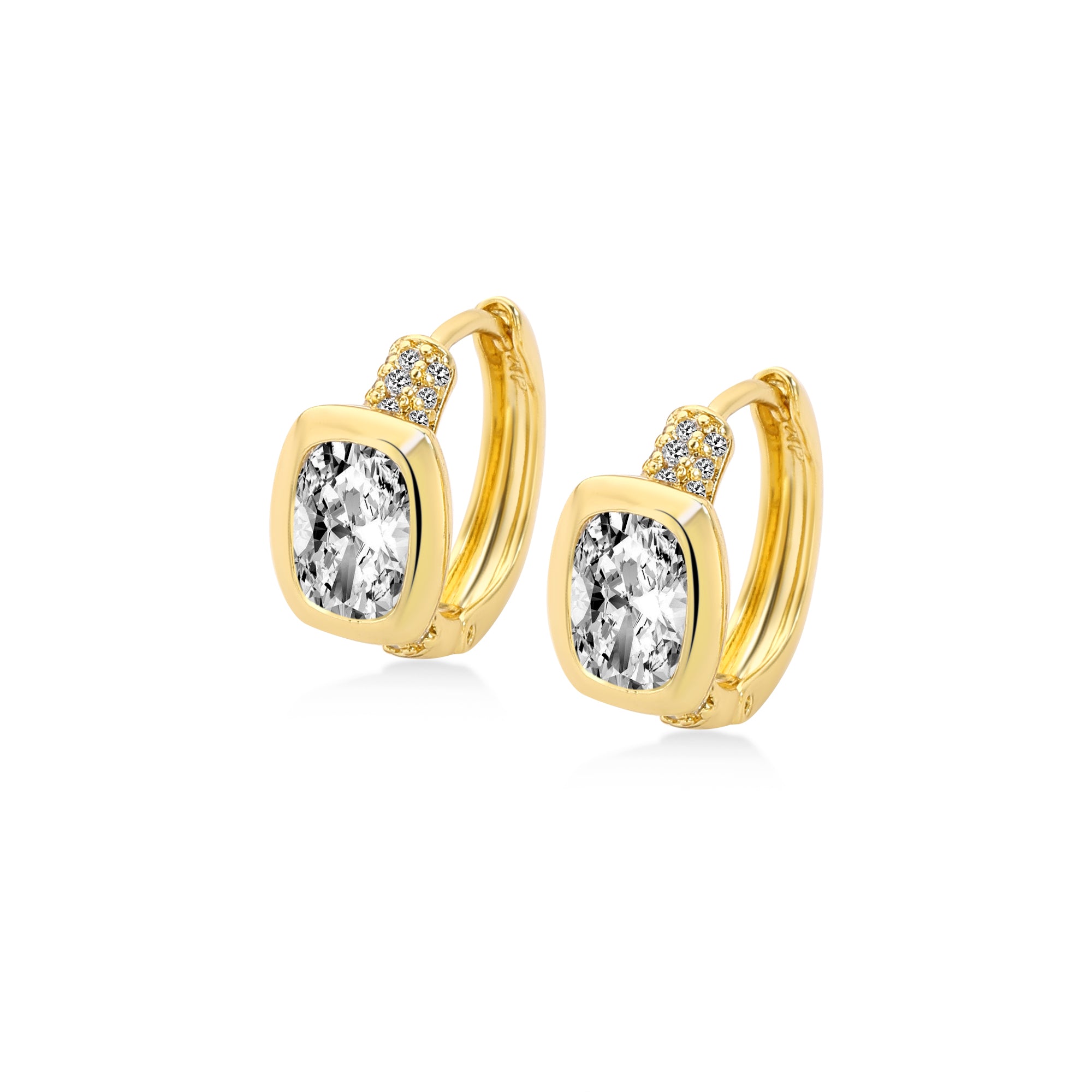 パヴェセッティングバゲットダイヤモンドフープイヤリング　ラボグロウンダイヤモンド　14Kイエローゴールド