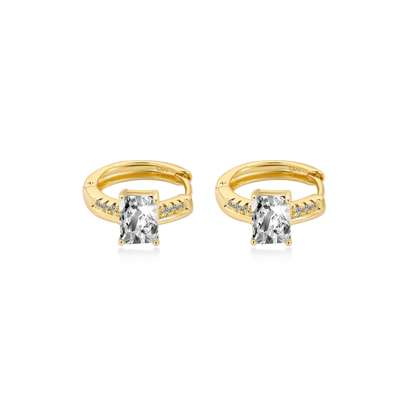 Pavé Setting Emerald Diamond Hoop Earring Lab Diamond, 14K Yellow Gold