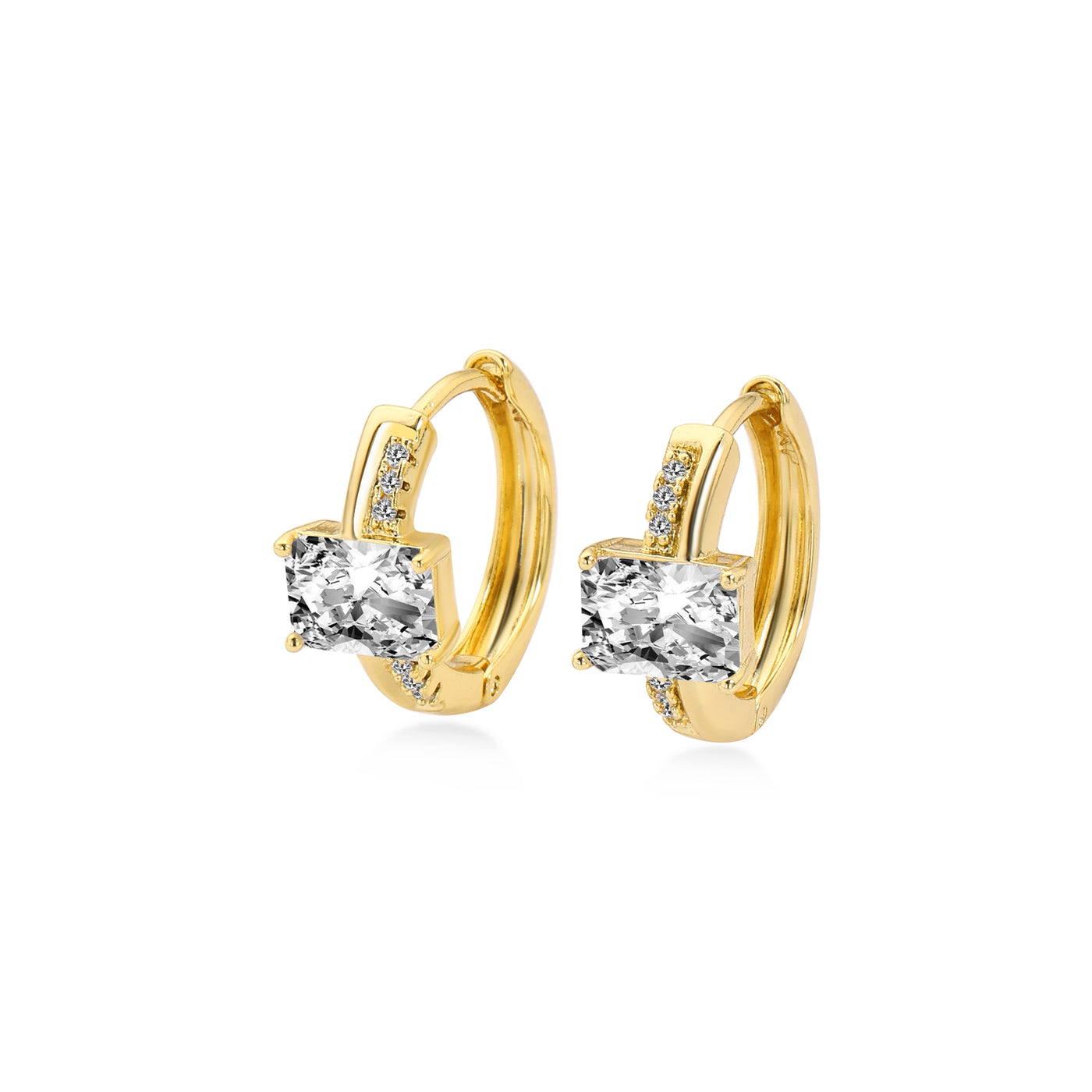 Pavé Setting Emerald Diamond Hoop Earring Lab Diamond, 14K Yellow Gold