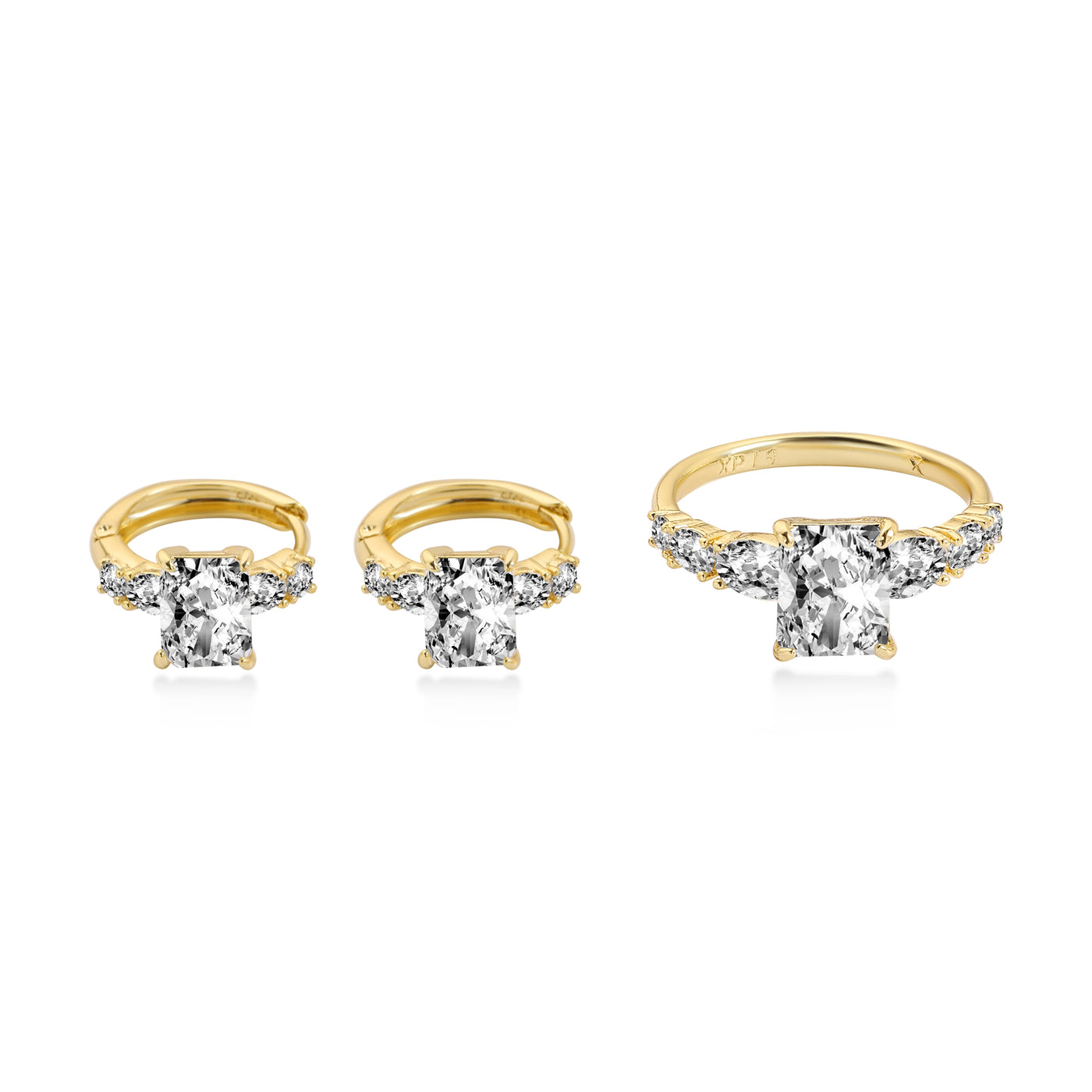 Emerald-Cut Diamond Hoops with Pavé Accents