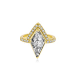 Half Halo Lozenge Diamond Engagement Ring Lab Diamond, 14K Yellow Gold