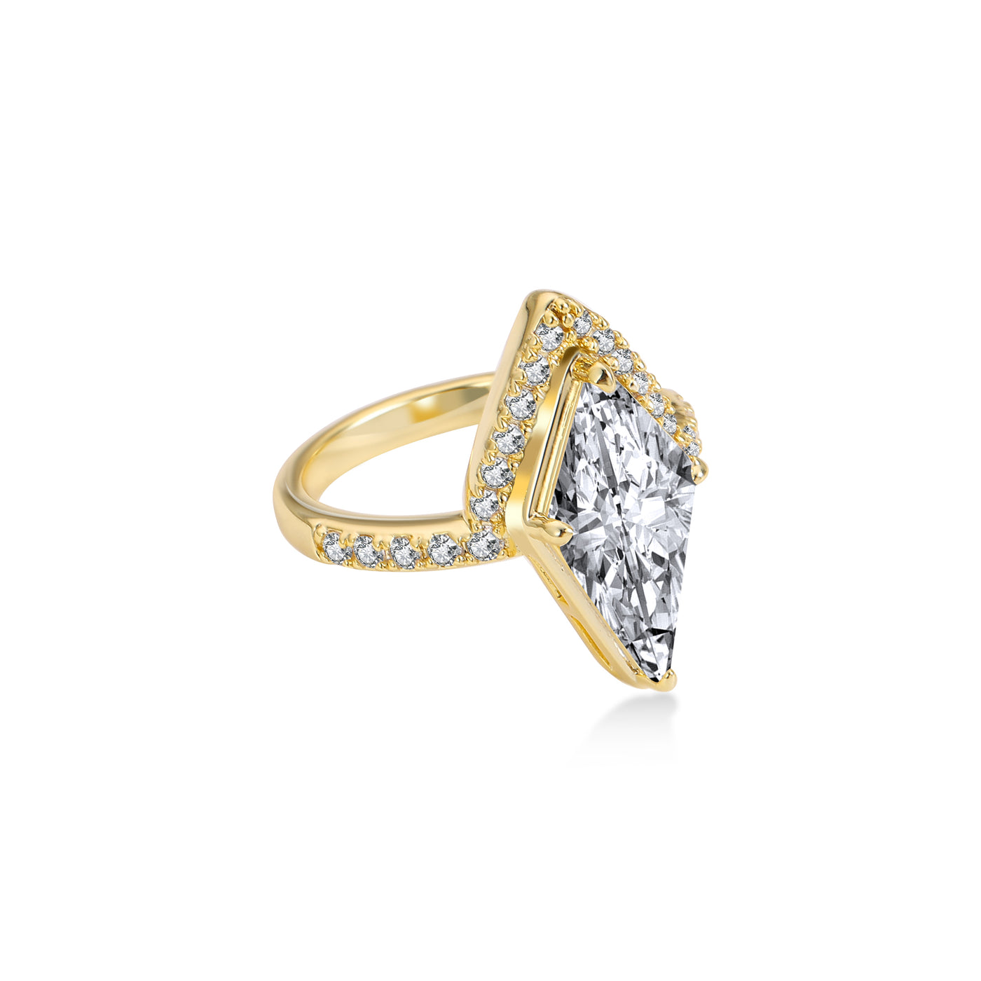 Half Halo Lozenge Diamond Engagement Ring Lab Diamond, 14K Yellow Gold