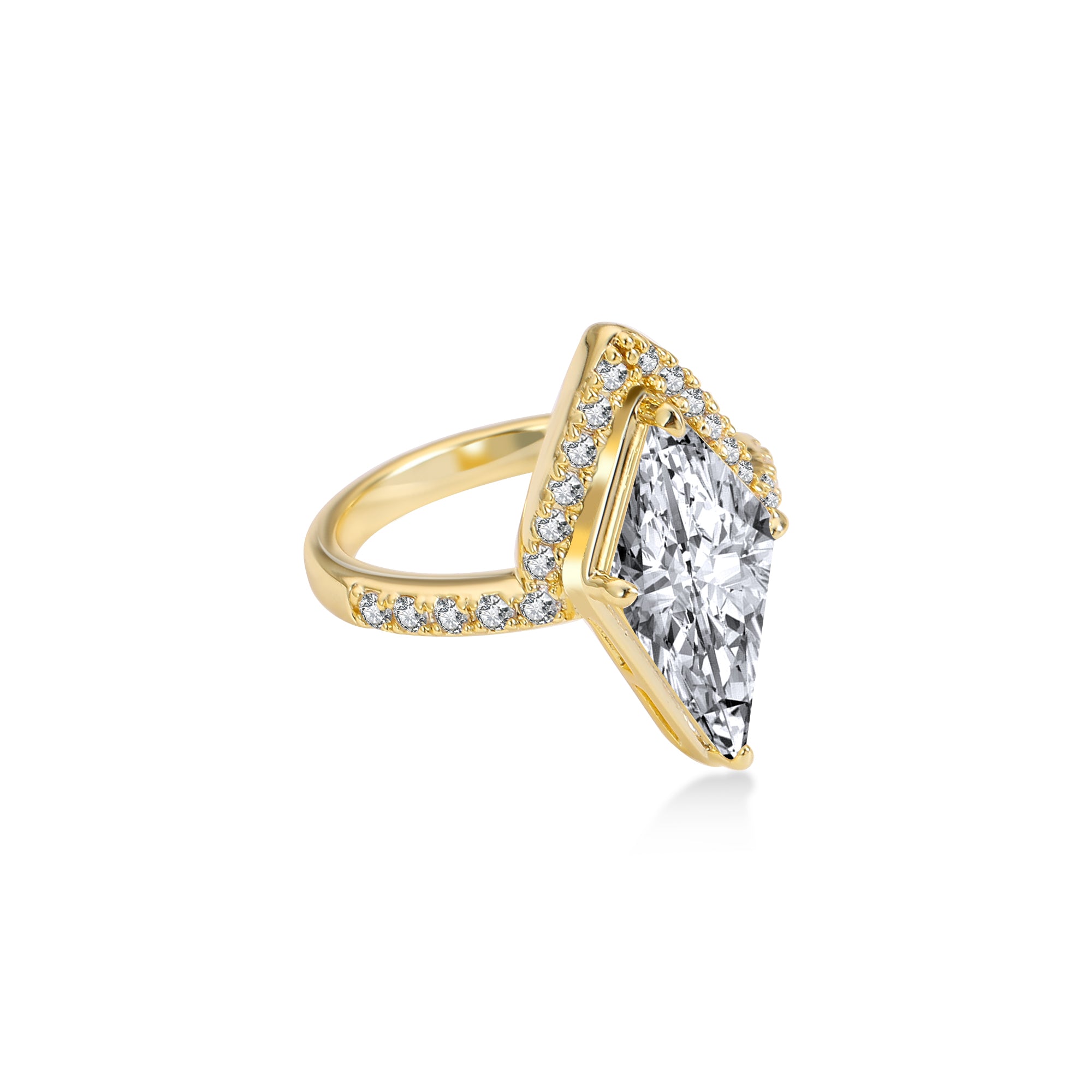 ハーフハローロゼンジダイヤモンド婚約指輪　ラボグロウンダイヤモンド　14Kイエローゴールド