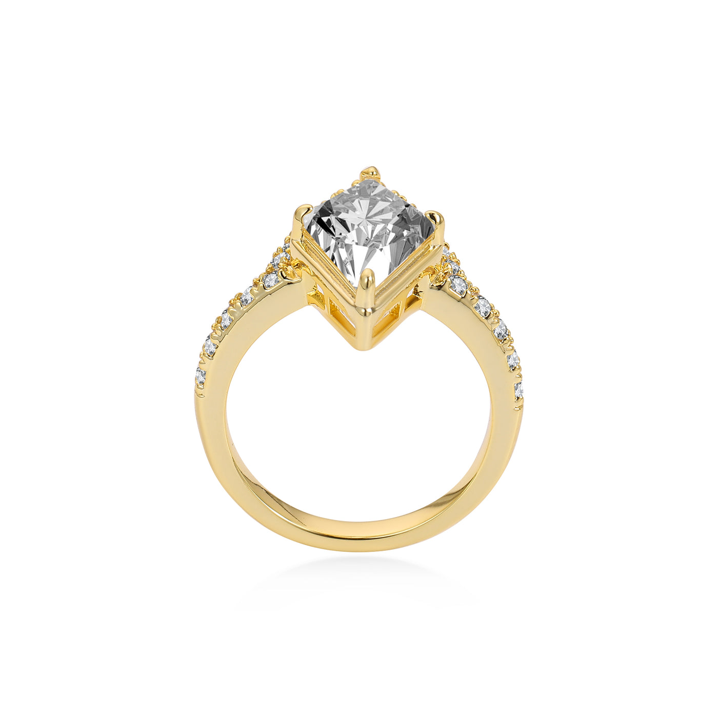 Half Halo Lozenge Diamond Engagement Ring Lab Diamond, 14K Yellow Gold