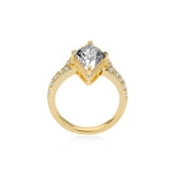 Half Halo Lozenge Diamond Engagement Ring Lab Diamond, 14K Yellow Gold