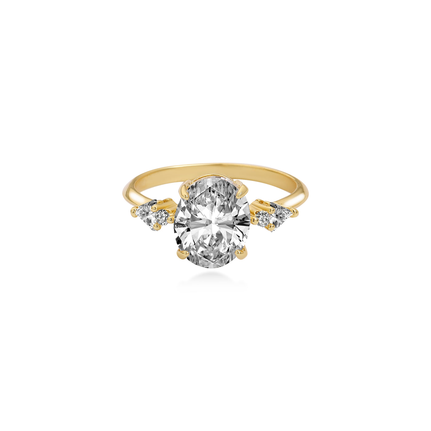 Four Stones Oval Diamond Engagement Ring Lab Diamond, 14K Yellow Gold