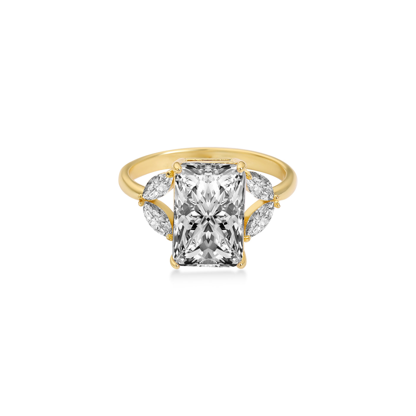 Four Stones Emerald Diamond Engagement Ring Lab Diamond, 14K Yellow Gold