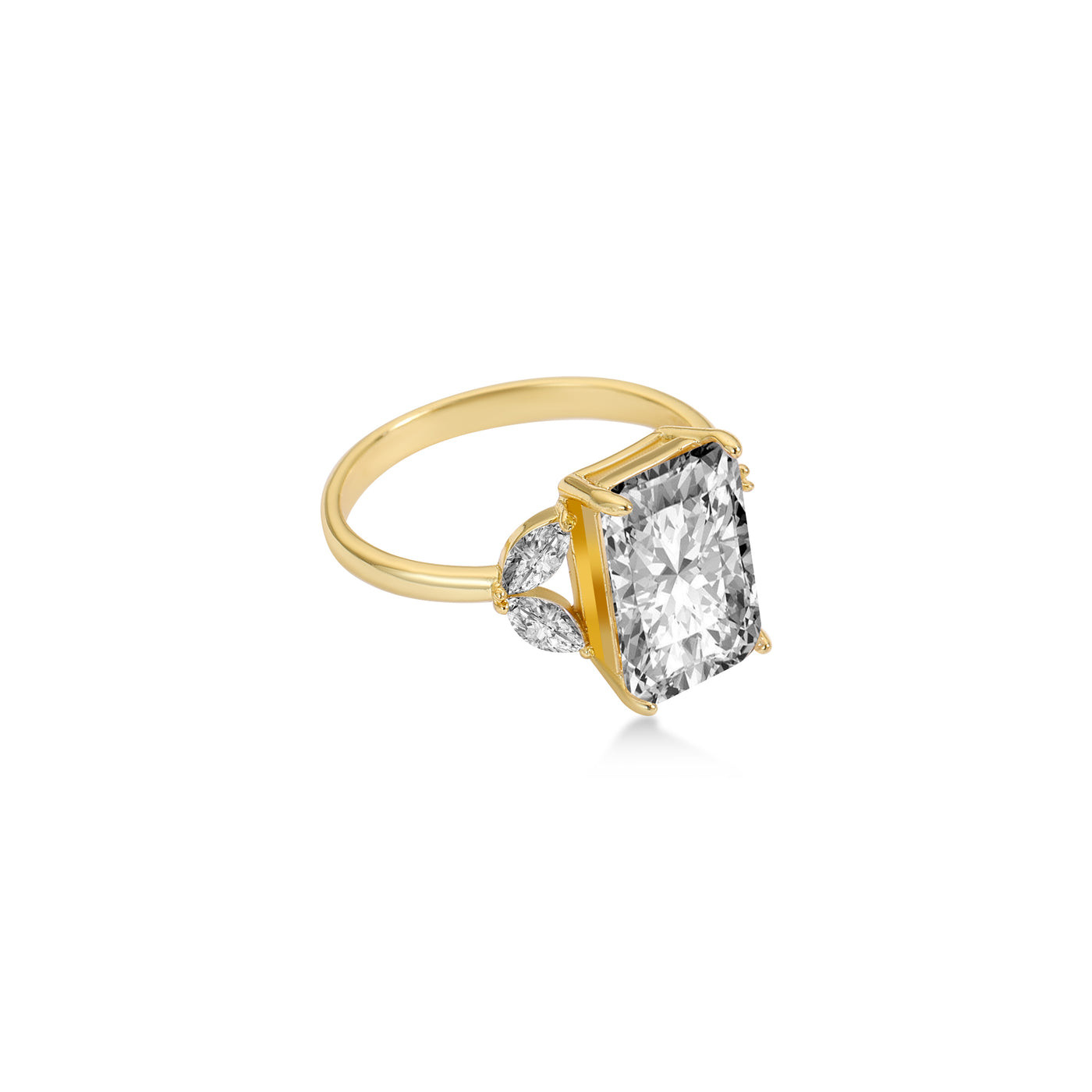 Four Stones Emerald Diamond Engagement Ring Lab Diamond, 14K Yellow Gold