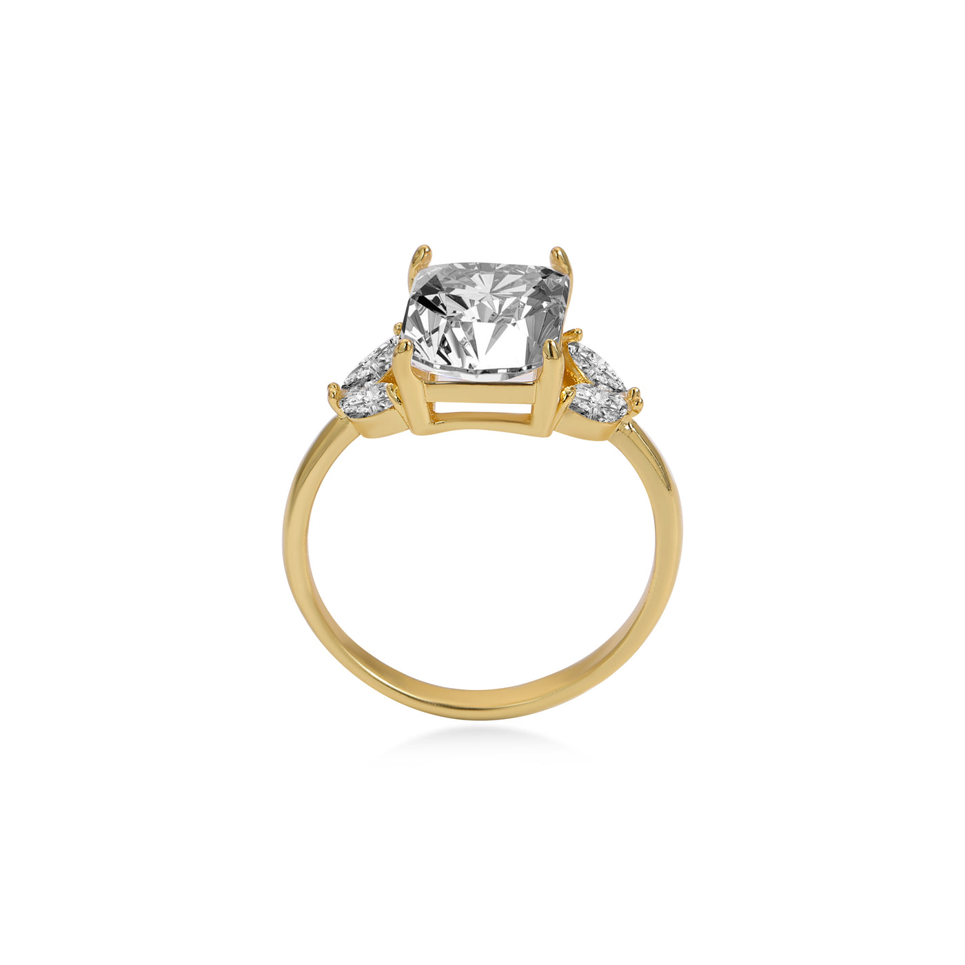 Four Stones Emerald Diamond Engagement Ring Lab Diamond, 14K Yellow Gold