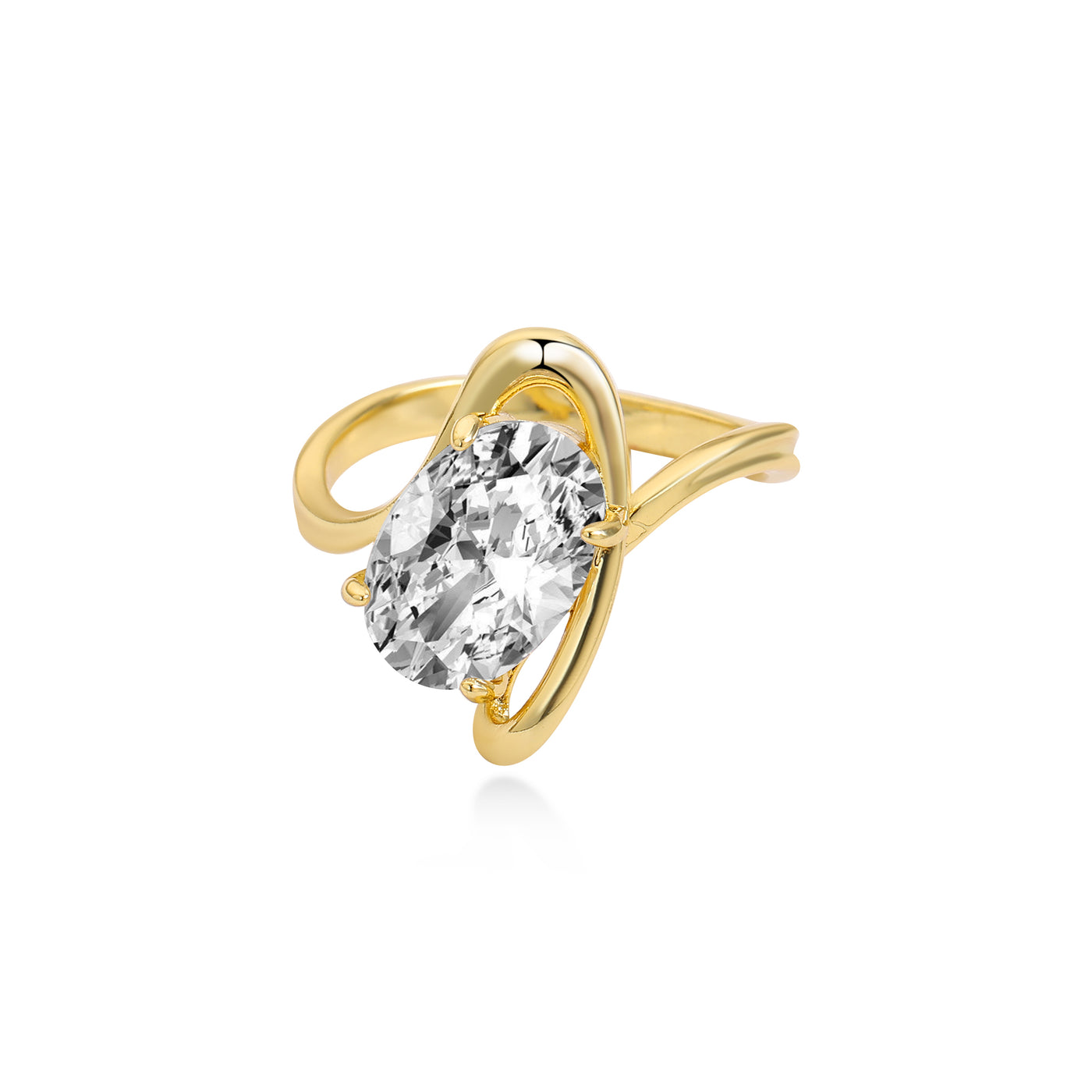 Twisted Arm Pear Diamond Engagement Ring Lab Diamond, 14K Yellow Gold