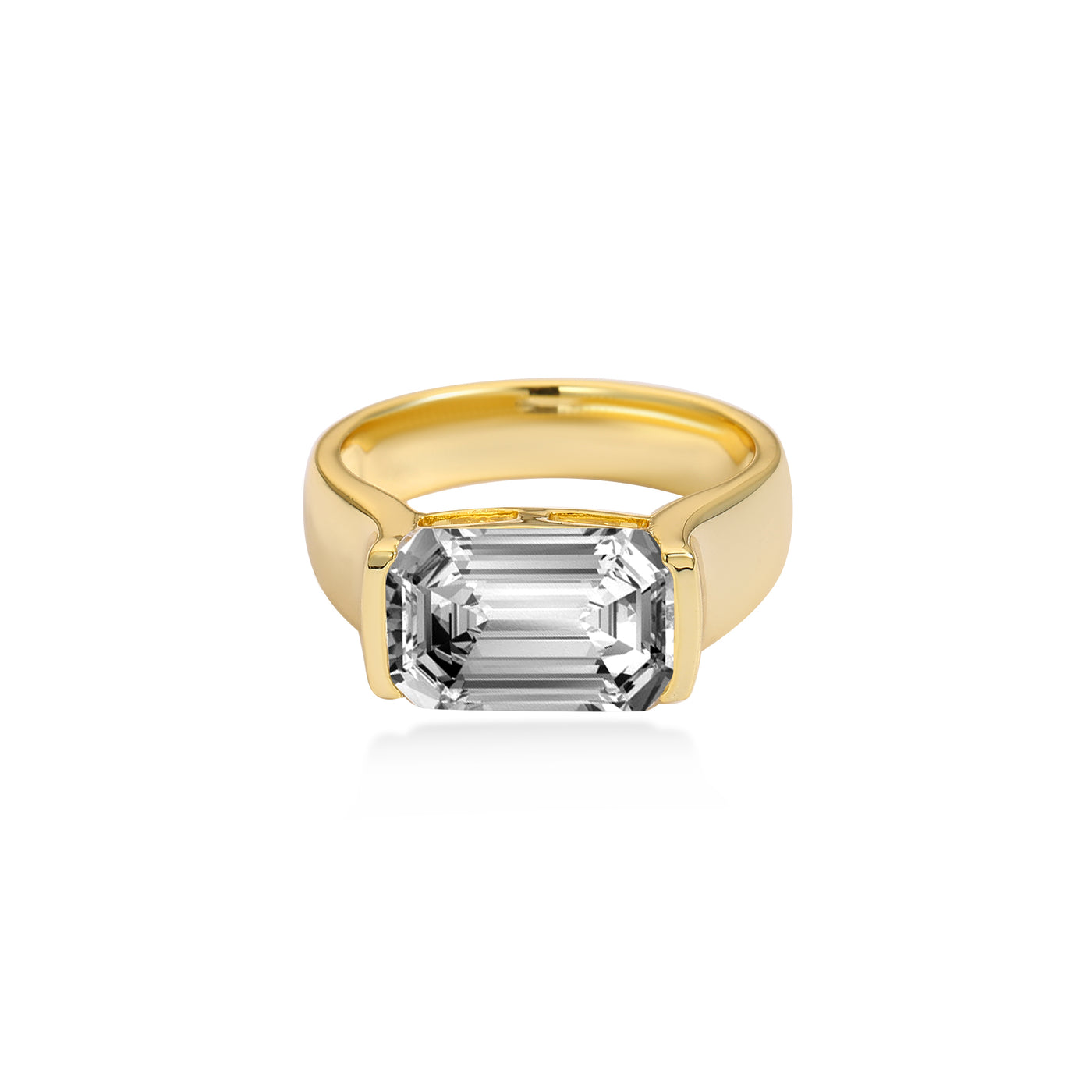 Half Bezel Baguette Diamond Engagement Ring Lab Diamond, 14K Yellow Gold