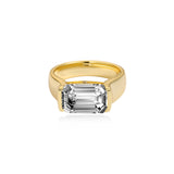 Half Bezel Baguette Diamond Engagement Ring Lab Diamond, 14K Yellow Gold