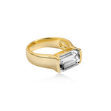 Half Bezel Baguette Diamond Engagement Ring Lab Diamond, 14K Yellow Gold