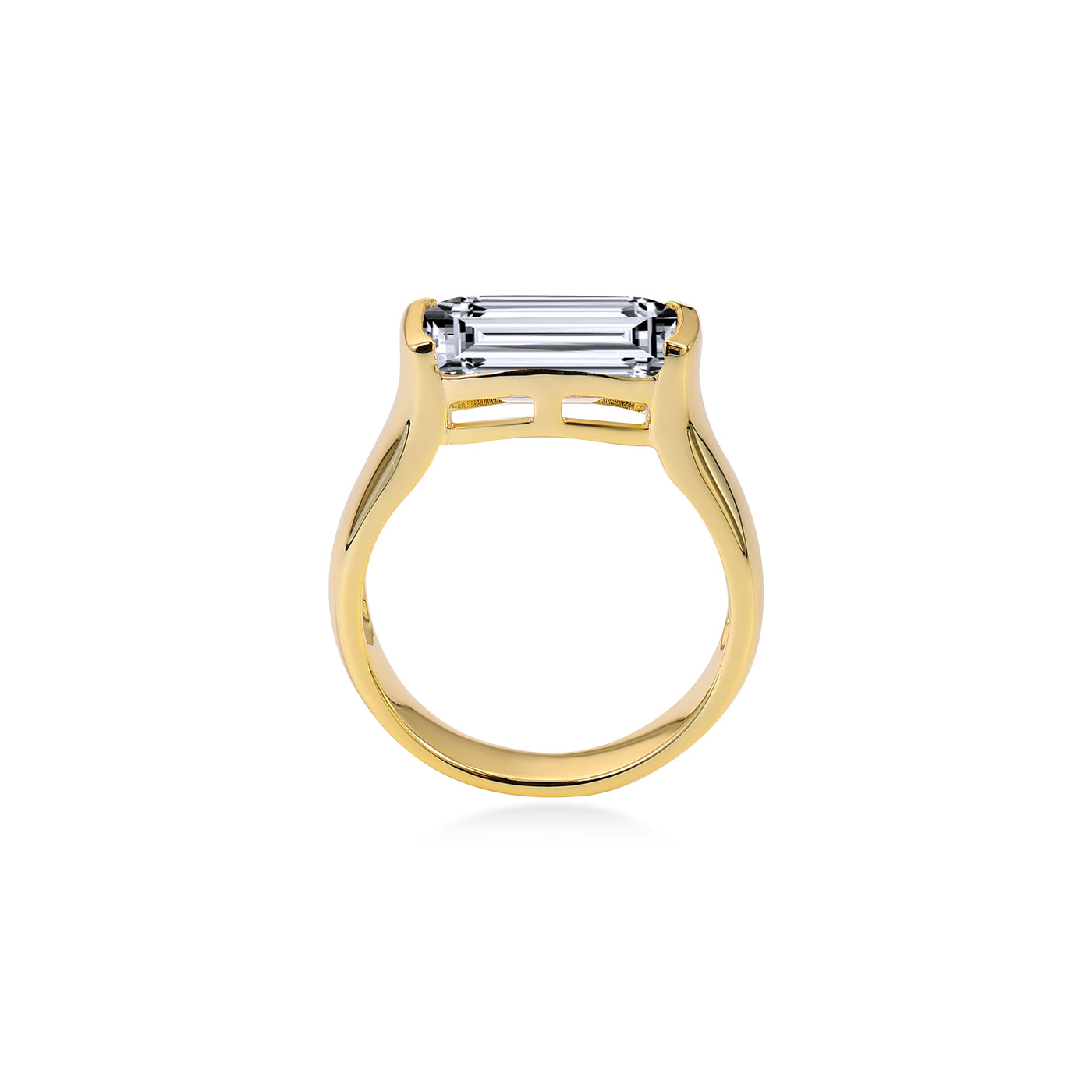 Half Bezel Baguette Diamond Engagement Ring Lab Diamond, 14K Yellow Gold