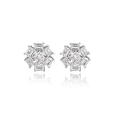 Round & Baguette Diamond Stud Earrings Lab Diamond, 14K White Gold