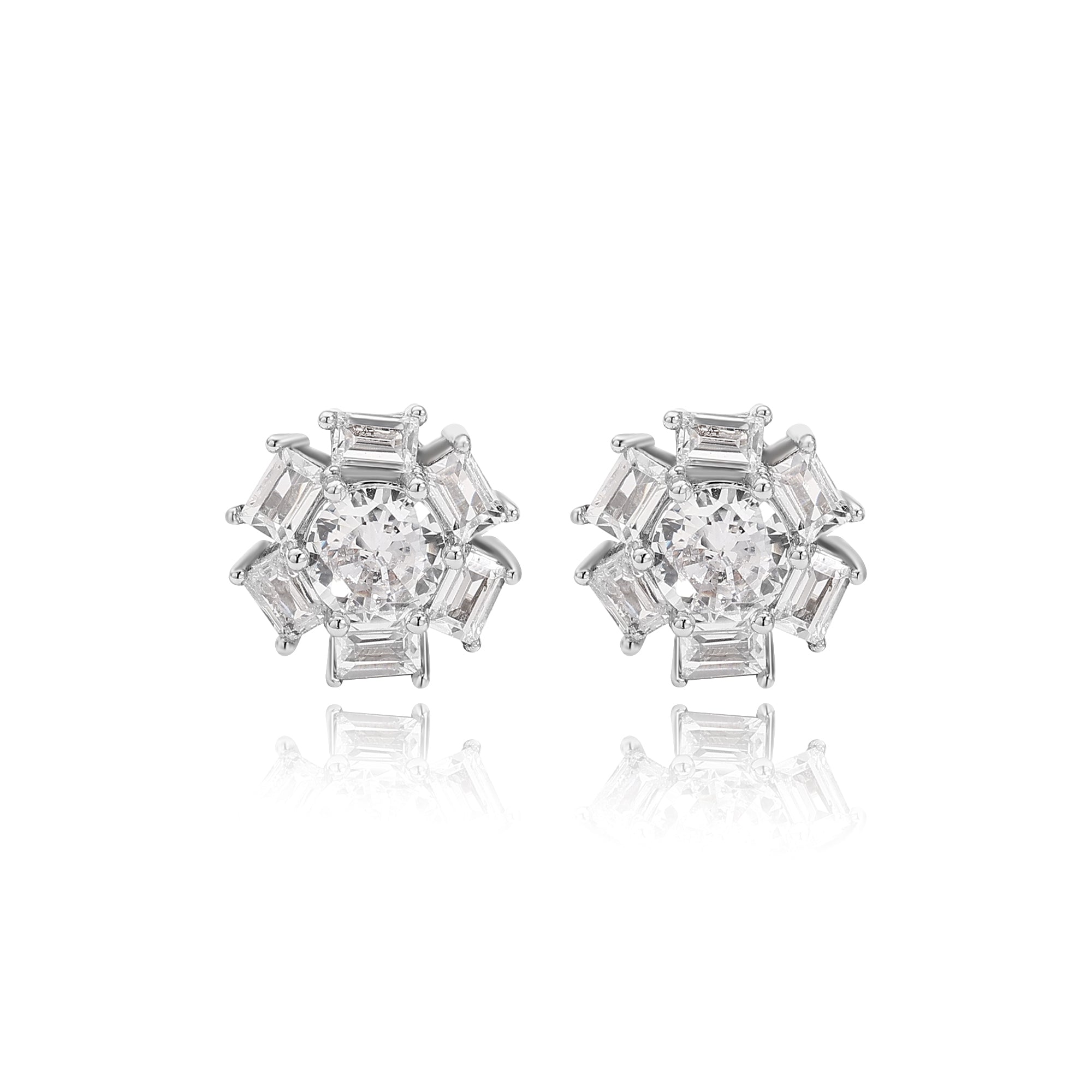 ラウンド＆バゲットダイヤモンドスタッドピアス　ラボグロウンダイヤモンド　14Kホワイトゴールド